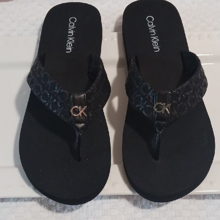 Calvin Klein Logo Black Flip Flop Sandals 10
